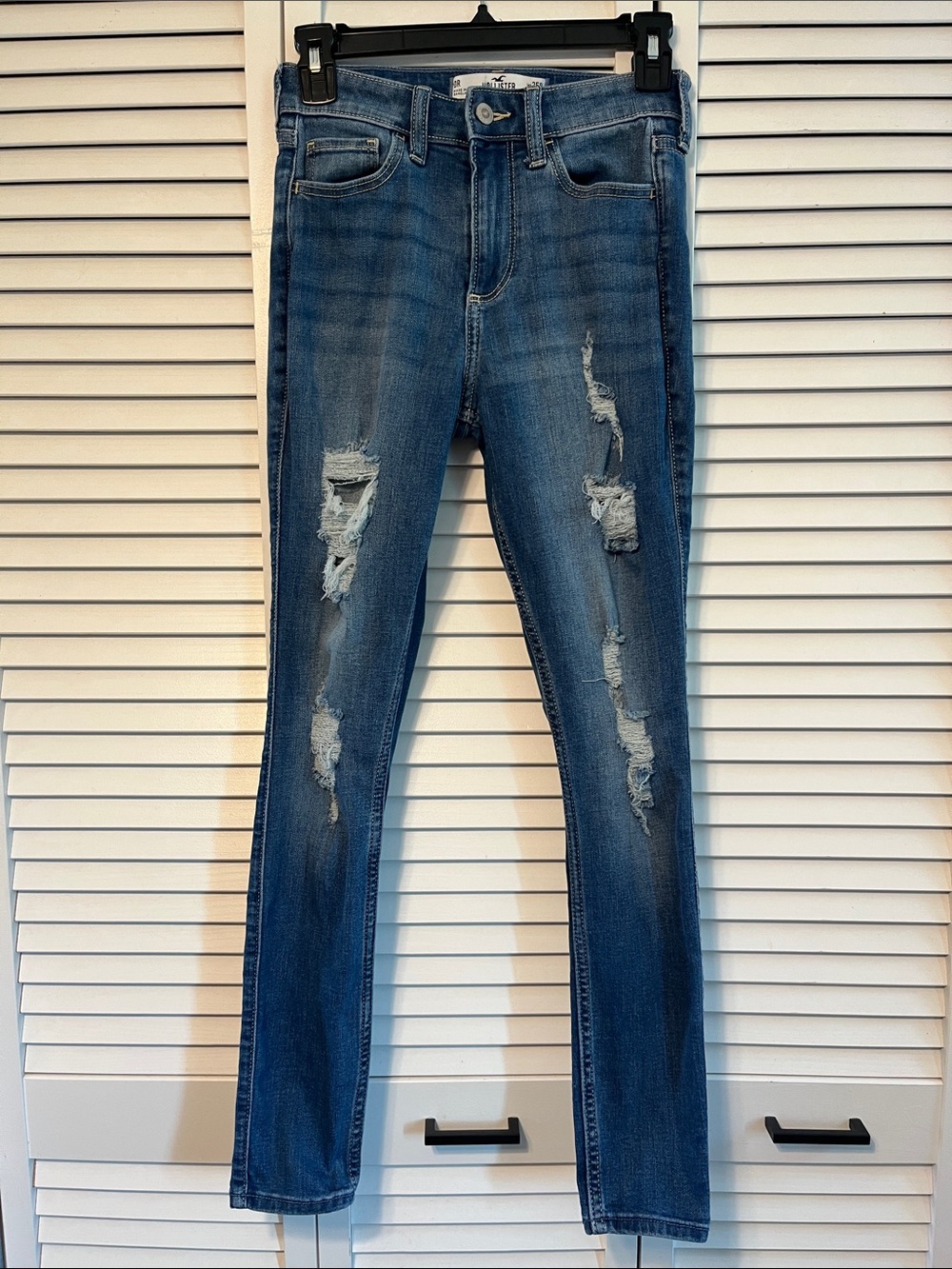 Hollister Distressed High-Rise Super Skinny Jeans - Blue